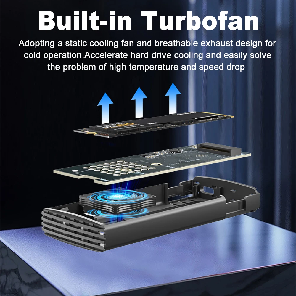 Caja de disco duro externo SSD M2 NVME de 10Gbps/20Gbps protocolo simple/doble M.2 SSD con ventilador de refrigeración compatible con llave M/llave B + M - imagen 3