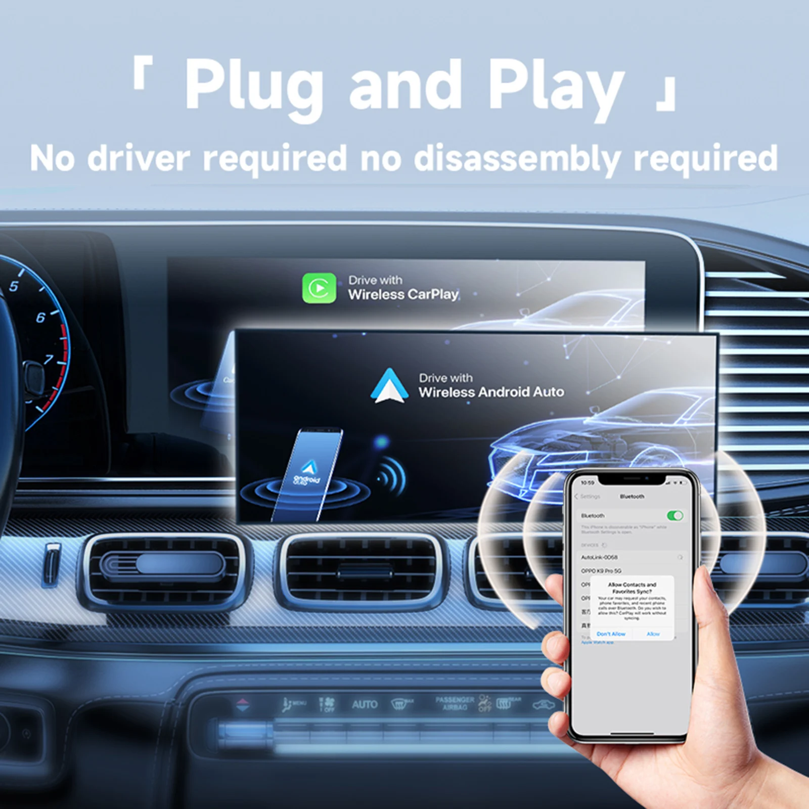 Cableado a inalámbrico Carplay y Android Auto adaptador inalámbrico WIFI y BT 2 en 1 Dongle para sistemas de coche Android CarPlay con cable OEM - imagen 2