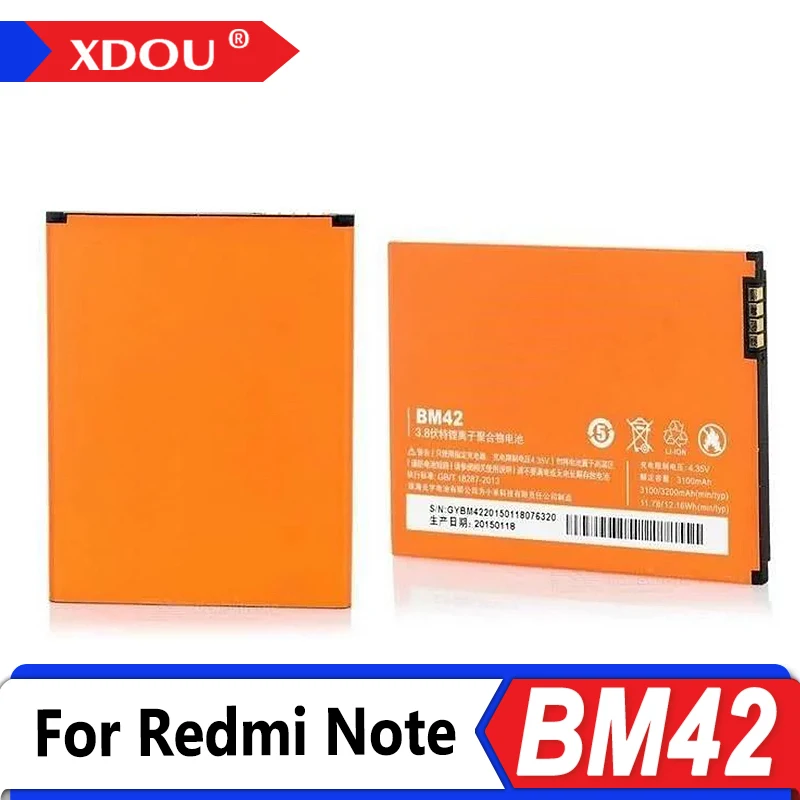 Nueva batería BM42 de 3200mAh para Xiaomi Redmi Note/Hongmi Note BM42, baterías de repuesto para teléfono de alta calidad