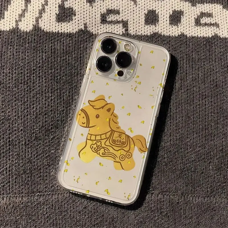 Funda de teléfono con diseño de Pony dorado para iPhone 17 16 15 14 Plus 13 12 Mini 11 Pro Max 17 Air 16E X XR XS, funda trasera transparente - imagen 2