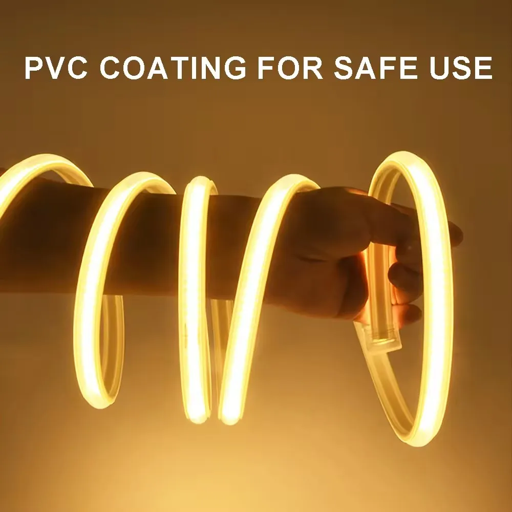 Tira de luces LED COB de 1M-25M y 220V con enchufe de alimentación de la UE para habitación, dormitorio, cocina, cinta Flexible impermeable para exteriores - imagen 4