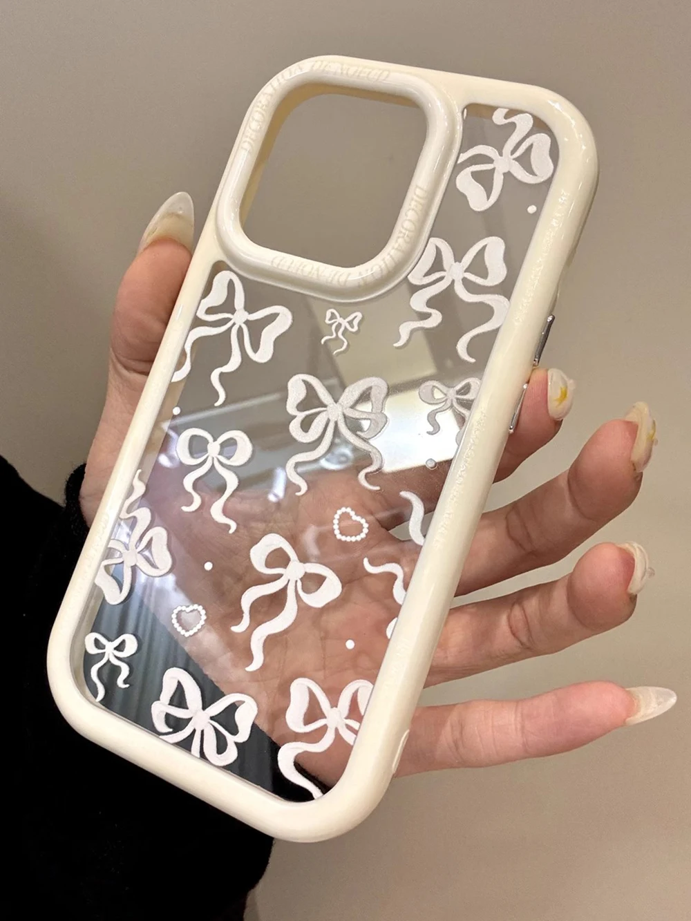 Bonita funda de teléfono con lazo Ins para IPhone 16, 15, 14, 13, 12 Pro Max 11 Plus, bonita funda suave de silicona transparente con lazo, funda a prueba de golpes - imagen 5