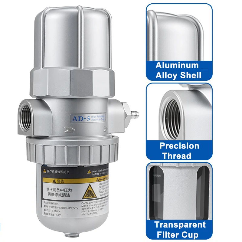 Válvula de drenaje automática, válvula de drenaje de compresor de aire neumático, AD-5, equipada con un filtro, drenaje de tanque de almacenamiento de aire ajustable - imagen 4