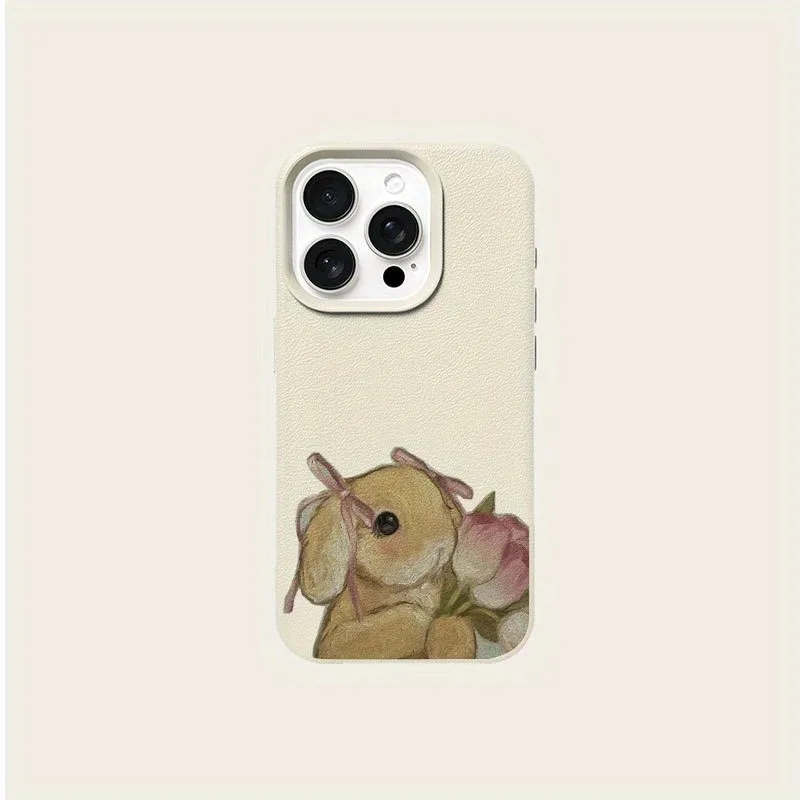 Funda de teléfono con textura de lichi y tulipán, conejo bonito, para iPhone 11, 12, 13, 14, 15, 16, 17 Pro Max Plus 17 Air X XS XR 16E - imagen 5