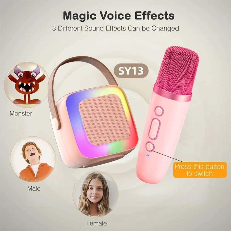 Máquina de Karaoke portátil para el hogar, sistema de altavoz de graves potente con 2 micrófonos inalámbricos, Bluetooth 5,3 PA, canto familiar - imagen 3