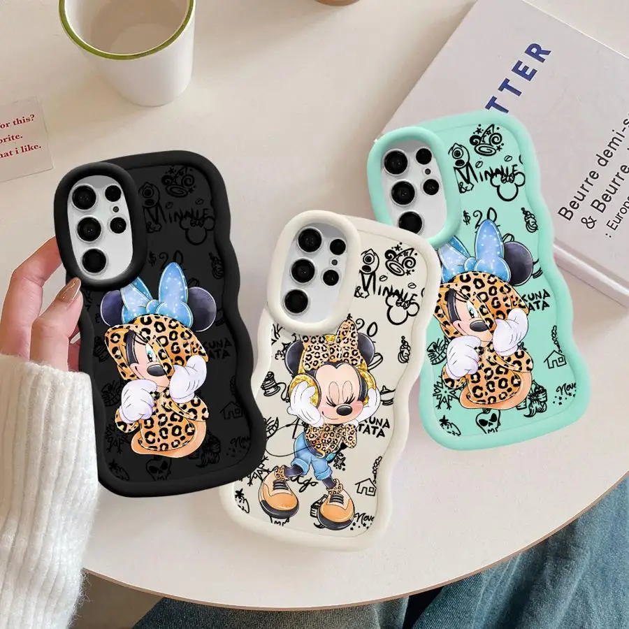 Funda de teléfono suave para Samsung Galaxy S24 S25 + S24 + S25 S23 Plus S21 S22 Ultra S20 FE leopardo Minnie Mickey