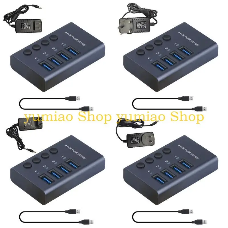 Hub USB 587B, divisor concentrador USB3.0 4 puertos 5Gbps con adaptador corriente 36W y cable datos USB3.0 a y - imagen 2