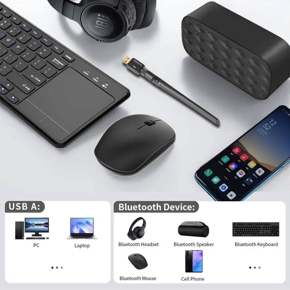 Adaptador Bluetooth 5,4 5,3 5,1 de 150M, Dongle USB Bluetooth para Windows 11/10/8,1, ratón inalámbrico, teclado, transmisor receptor de Audio - imagen 5