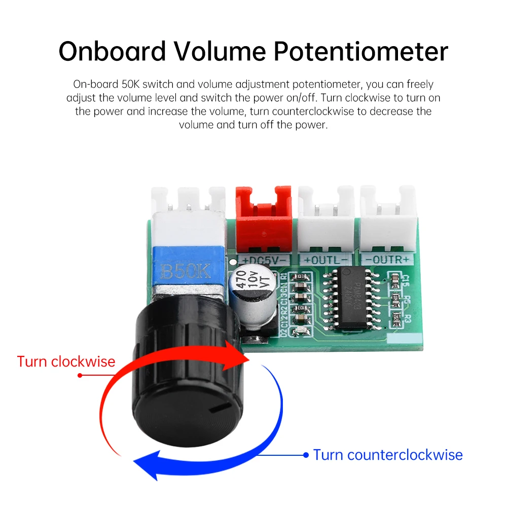 PAM8403 Audio 2x3W Mini placa amplificadora de potencia Digital de doble canal para módulo amplificador de Audio estéreo Clase D potencia de 5V - imagen 4