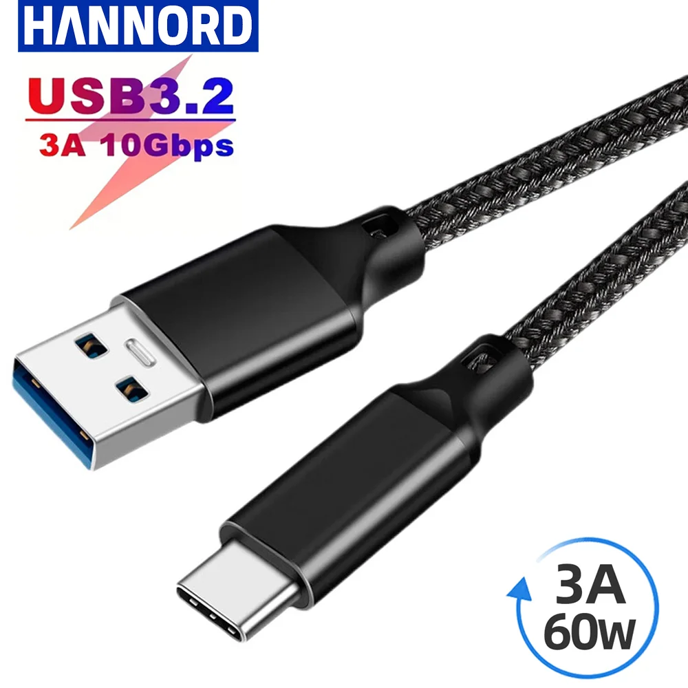 Hannord-Cable USB 3,2 Gen2 tipo A USB C, Cable de carga rápida de 10Gbps, 3A, 60W, transferencia de datos para Samsung, MacBook, SSD, disco duro