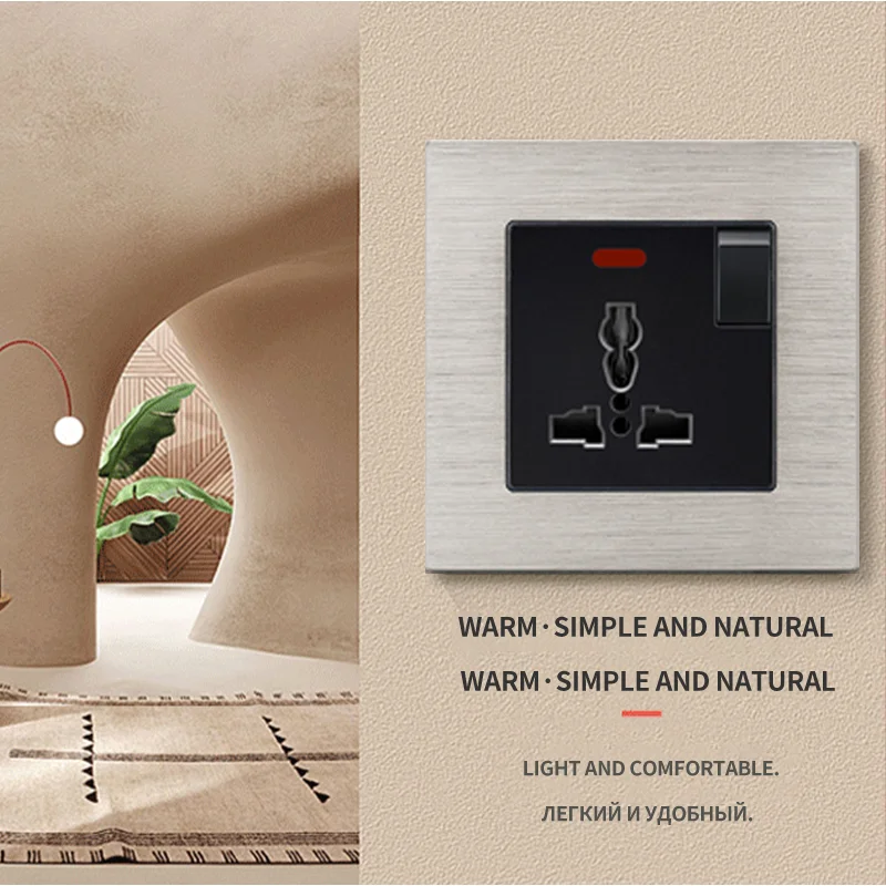 Panel de pared de aluminio cepillado plateado, carga USB integrada con toma de corriente, estándar Eu Ru, 86*86mm - imagen 2