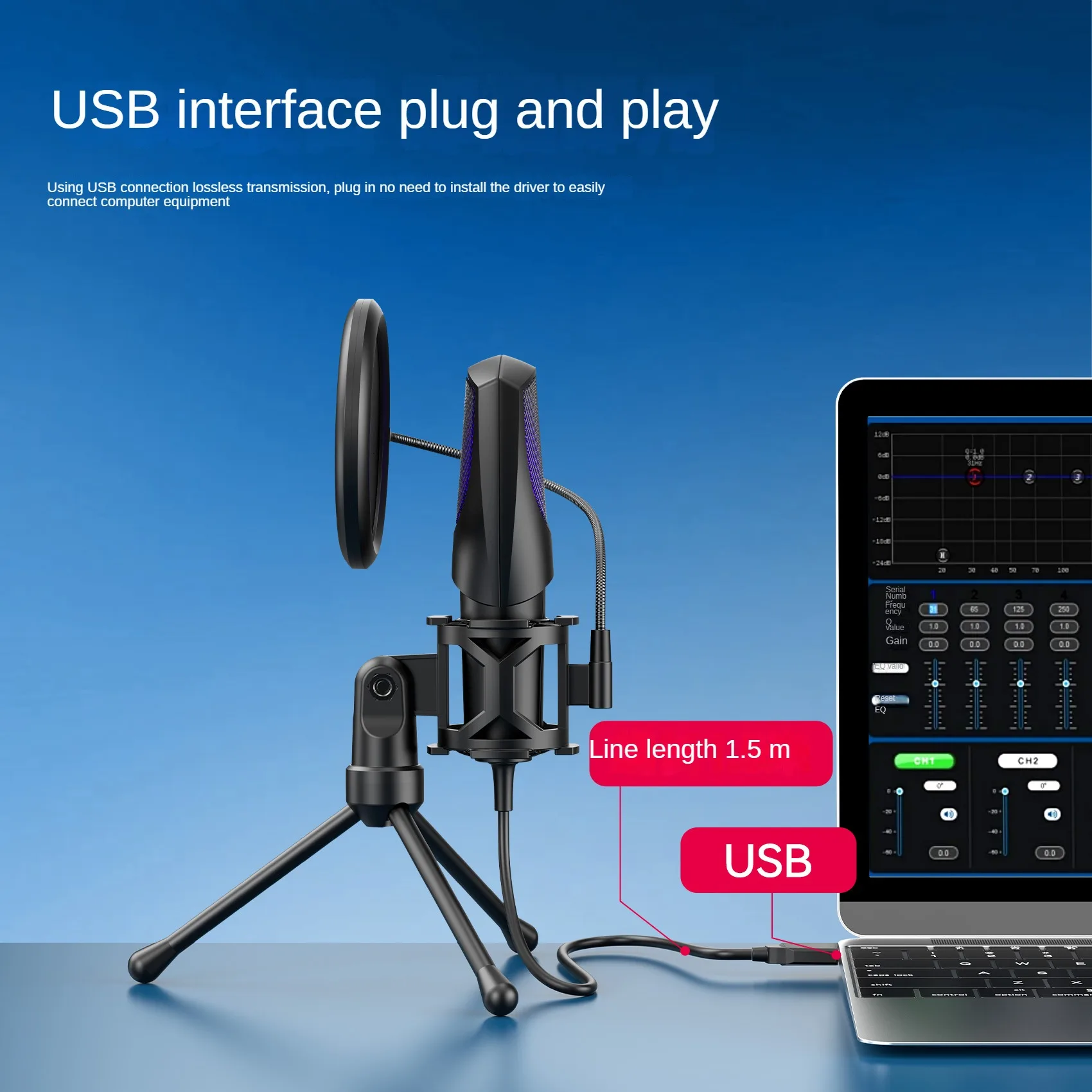 Nuevo micrófono condensador USB de escritorio luz RGB Vertical transmisión en vivo Karaoke, micrófono para juegos, micrófono de videoconferencia
