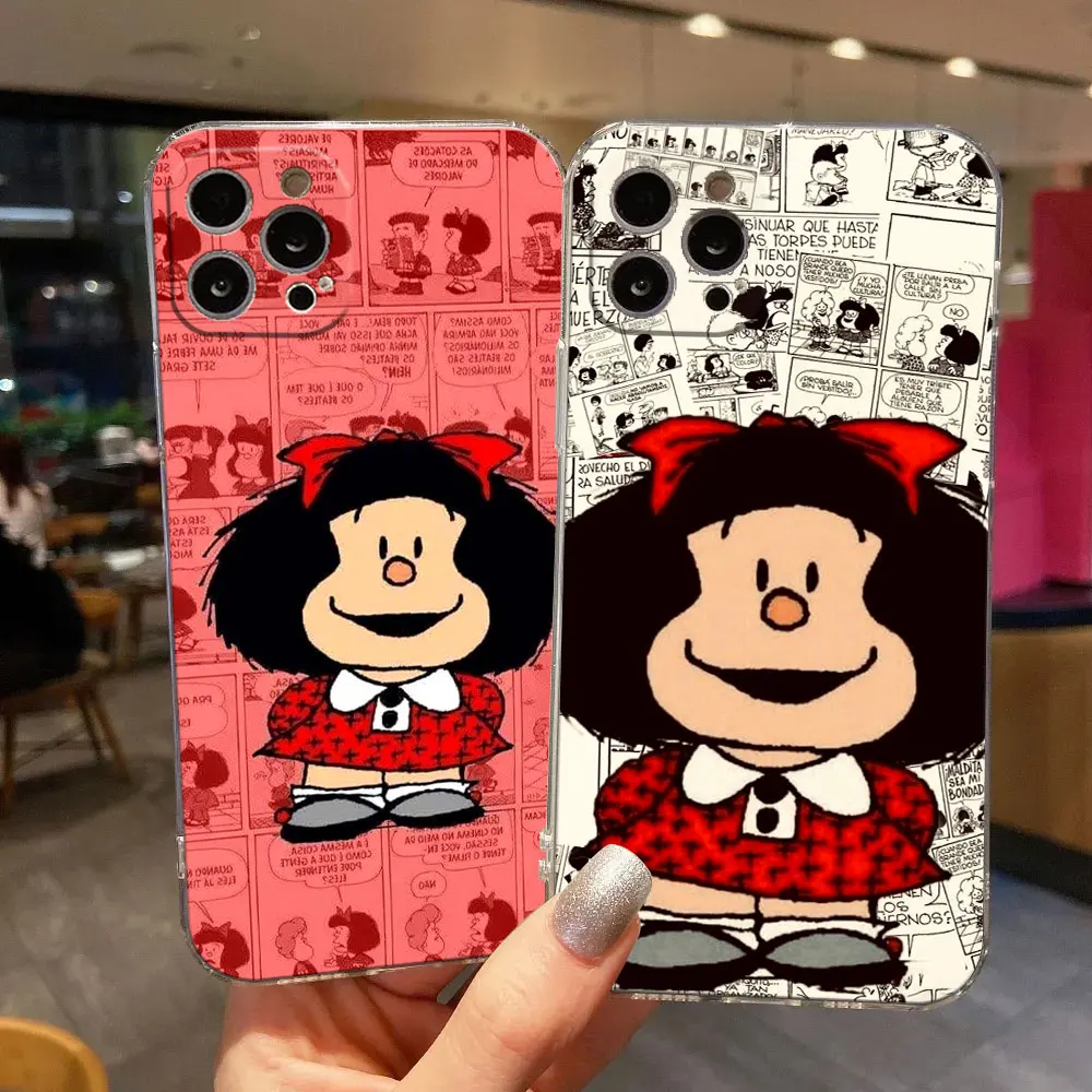 Mafalda-funda transparente de chica de dibujos animados para iPhone, carcasa suave y transparente para iPhone 16, 11, 15, 14 Pro Max, 12, 13 Mini, 16 Pro Plus, X, XS, 8, 7 - imagen 3