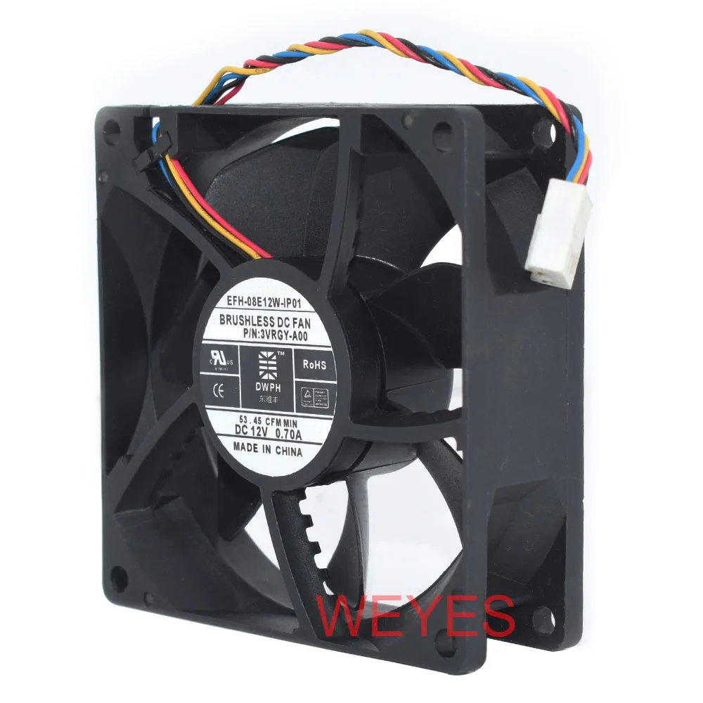 Enfriador cuadrado de 12V, 80MM, EFH-08E12W-IP01 p/n: 3VRGY-A00, 80x80x25MM, refrigeración para DWPH 0,70a, 4 pines, nuevo ventilador - imagen 3