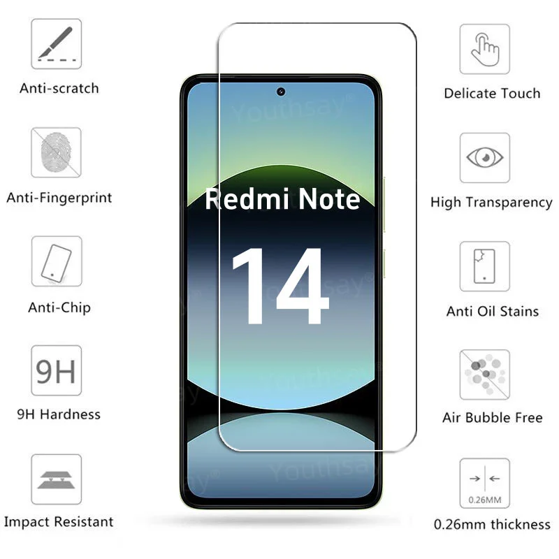 Vidrio Gule completo para Xiaomi Redmi Note 14 4G vidrio templado Redmi Note 14 Protector de pantalla lente de cámara película Redmi Note 14 - imagen 2