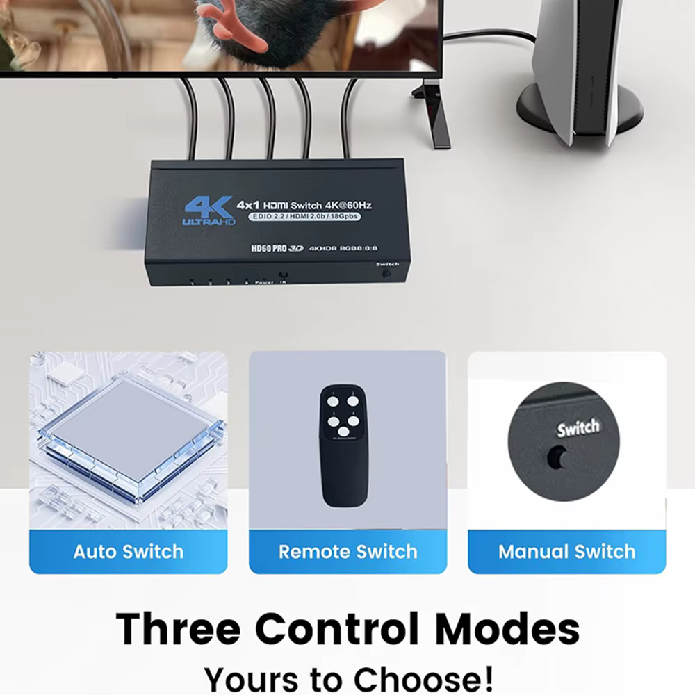 Conmutador HDMI 7 Entradas 4K 60Hz HDR – Mando a Distancia para PS5 Xbox Switch - imagen 5