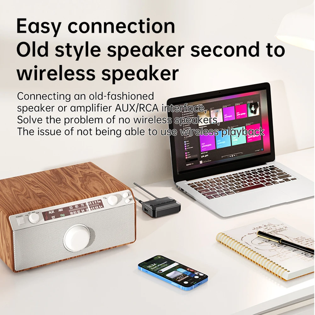 Receptor de Audio con Bluetooth 5,3, adaptador inalámbrico de música estéreo con conector AUX de 3,5mm, amplificador de señal incorporado para altavoz de coche - imagen 4