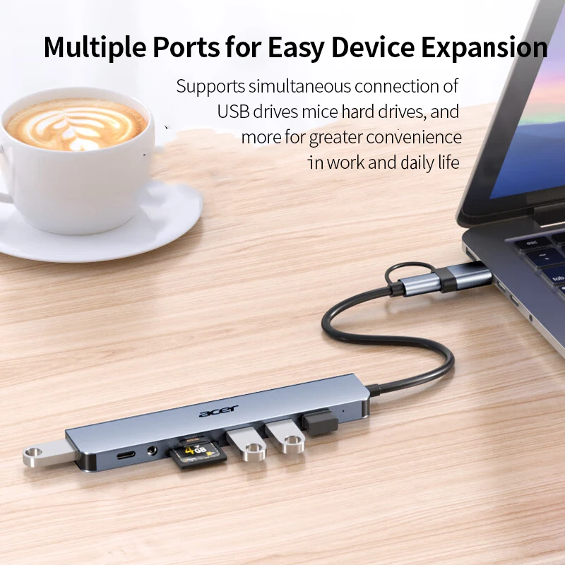 YINDIAOxACER 8 en 2 USB + tipo C HUB estación de acoplamiento con Audio de 3,5mm lector de tarjetas Micro SD portátil tableta teléfono convertidor de disco - imagen 5
