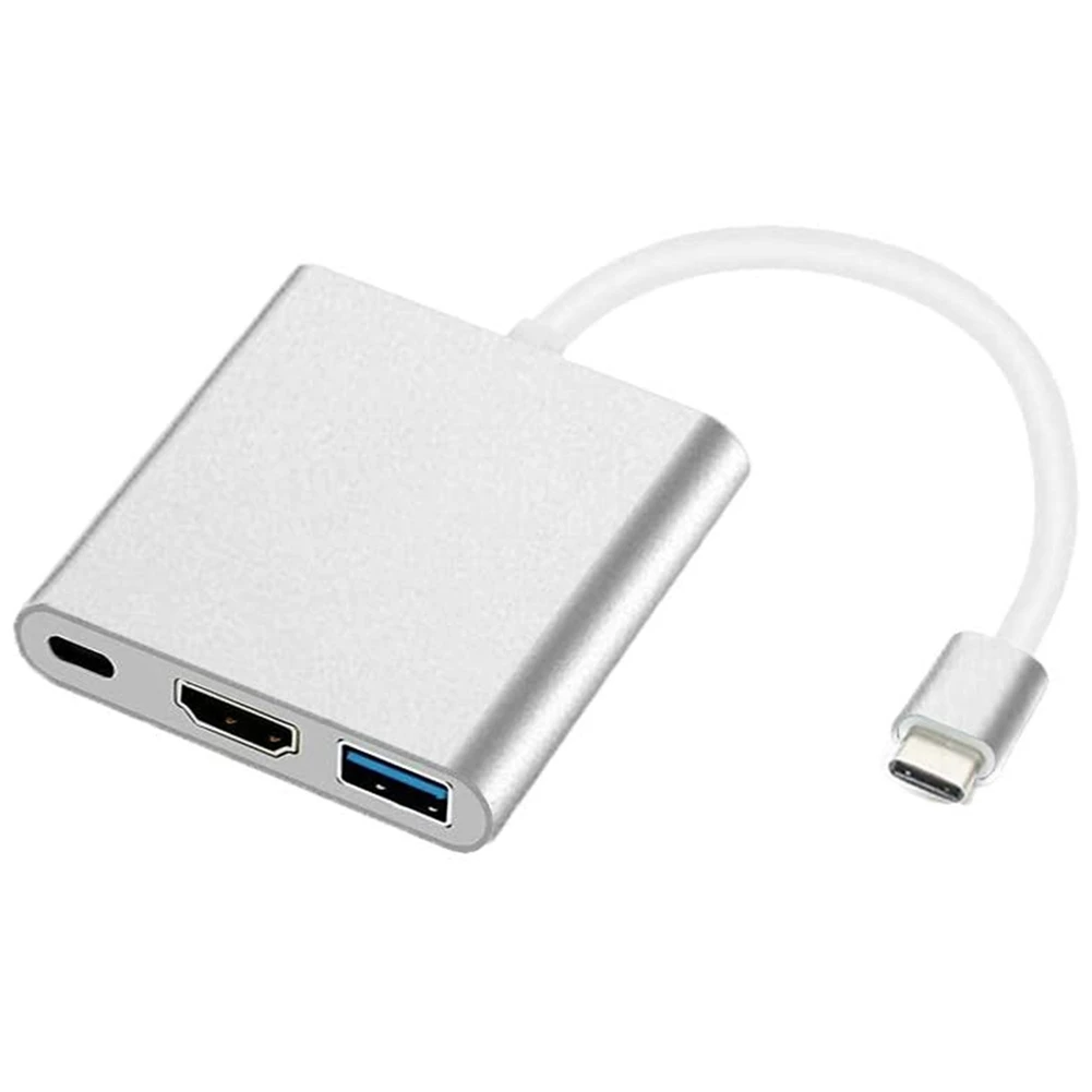 Adaptador USB C a HDMI, convertidor de puerto de entrega de energía 3 en 1 multipuerto USB tipo C a 4K HDMI, USB3.0 y USB C Compatible