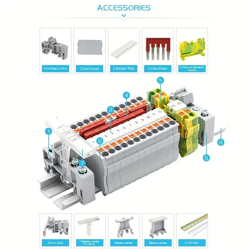 30 Uds PTV 2,5 bloque de terminales de carril DIN conexión push-in 2,5 mm2 26-12AWG cableado de Cable conectores de Cable eléctrico para carril - imagen 2