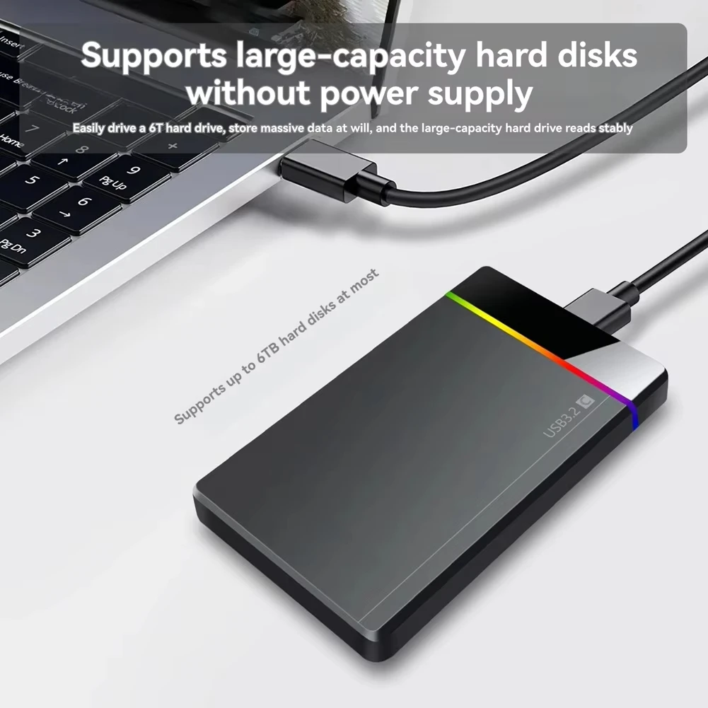 Caja de disco duro externo SATA HDD SSD de 2,5 pulgadas, carcasa USB 3,2 RGB, velocidad de transferencia de 5Gbps, carcasa de disco duro para PC y portátil - imagen 2