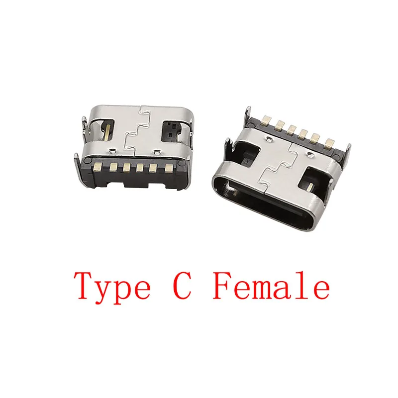 Conector USB tipo C hembra de 6 pines, conector SMT SMD, puerto de carga de reparación electrónica DIY, enchufe USB tipo C, adaptador de soldadura PCB