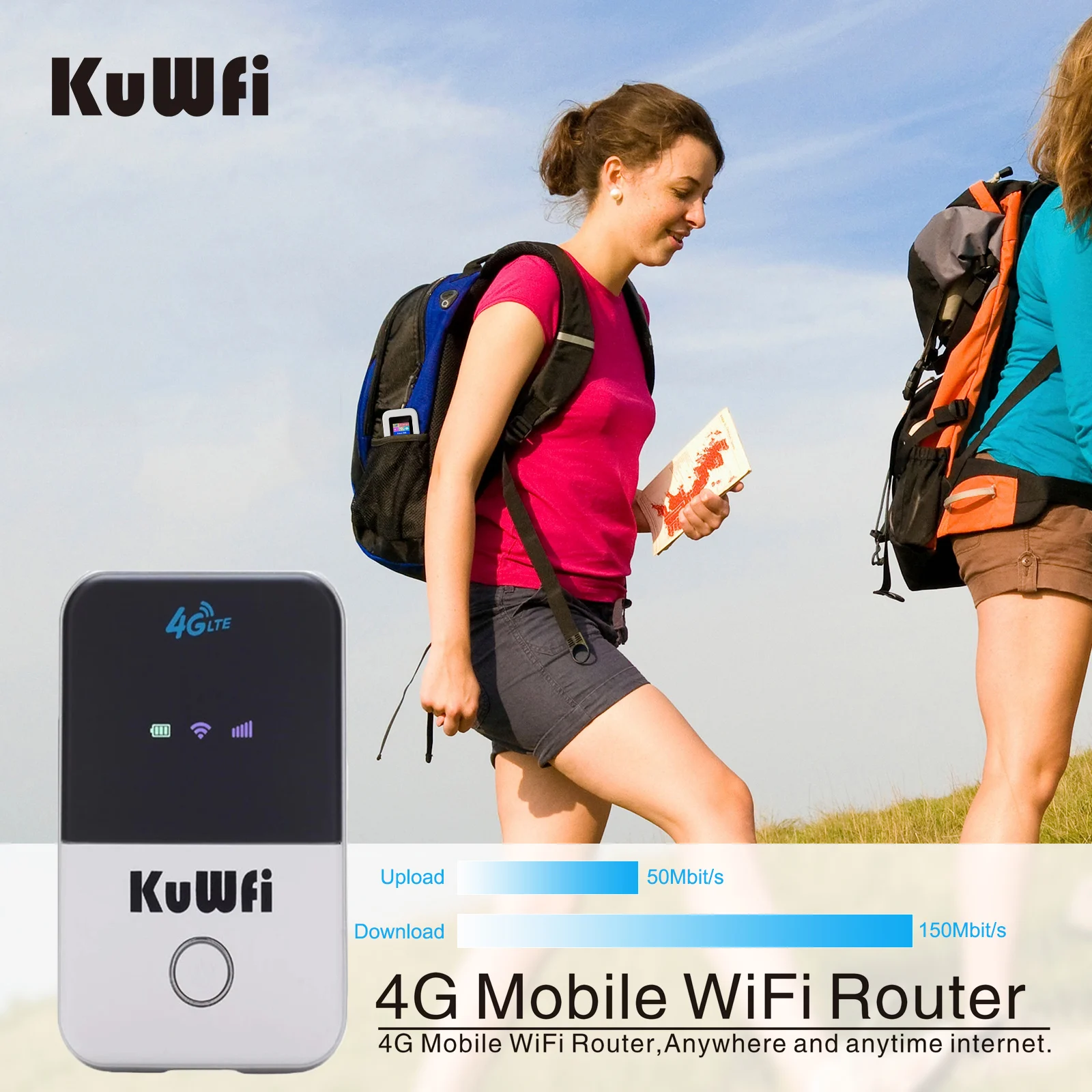 KuWfi Portable 4G Lte Router 300Mbps Unlocked Mobile Router Wireless Wifi Mini Outdoor Modem Router High Speed Hotspot - imagen 3
