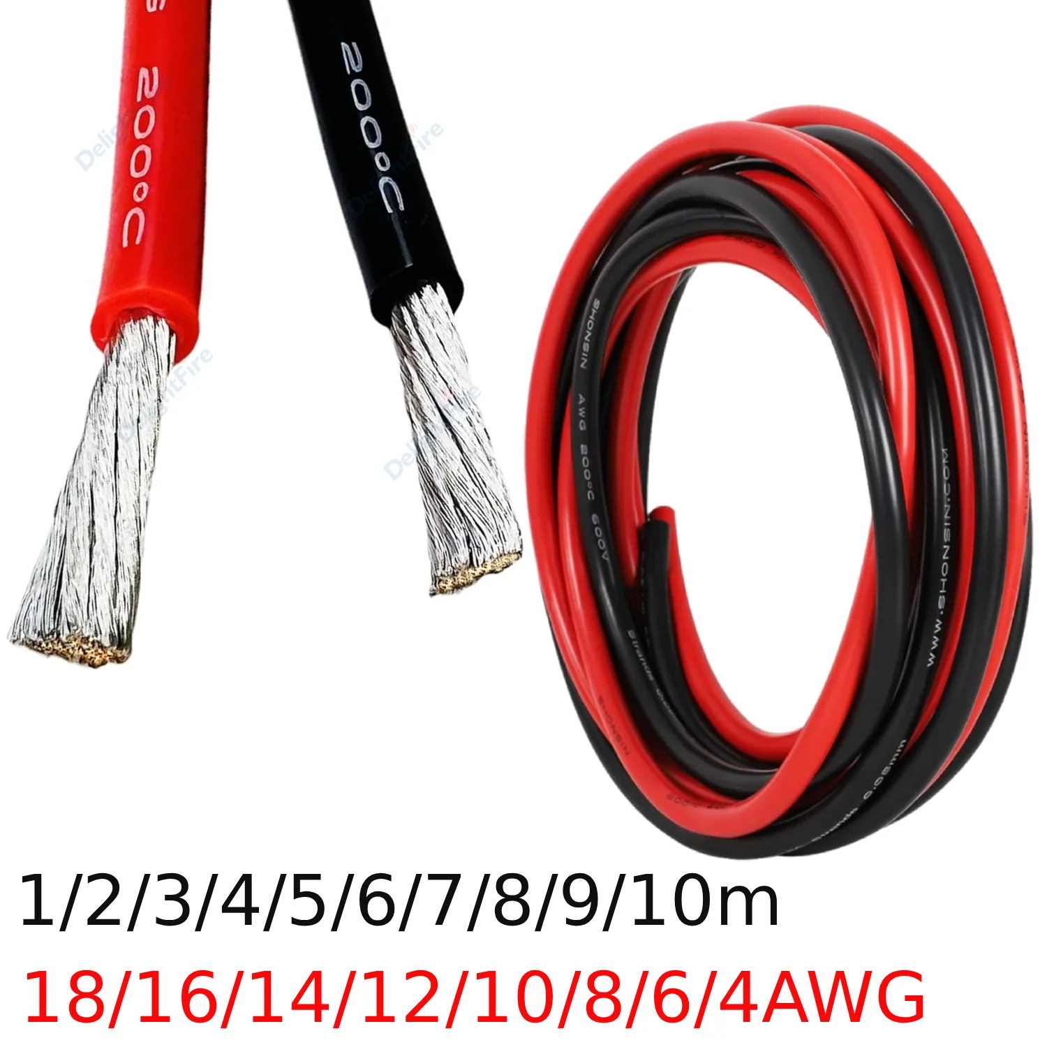 Cable de silicona negro rojo resistente al calor 18 16 14 12 10 8 6 4 AWG Cables de conexión de silicona para batería de inversor de Panel Solar de coche