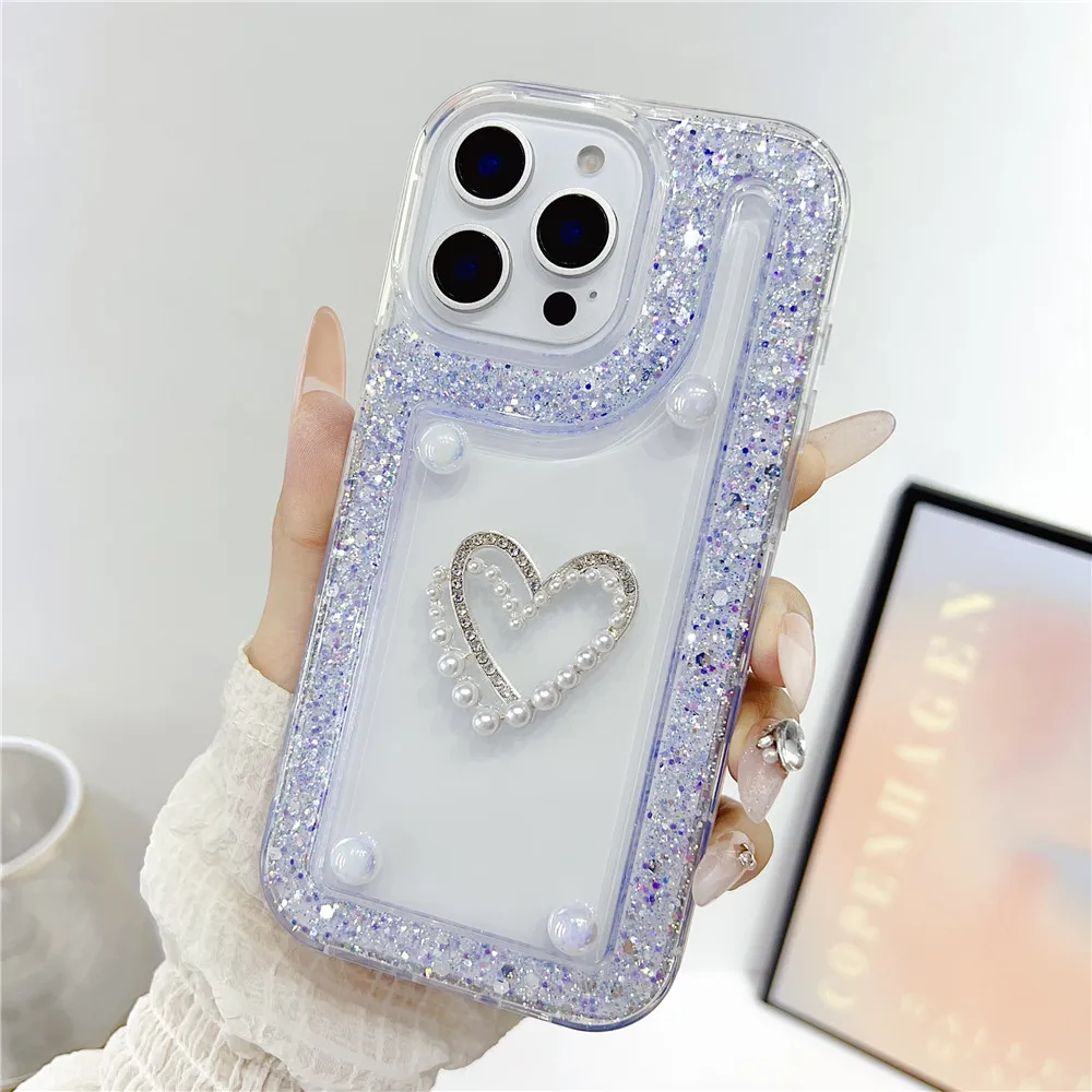 Funda de teléfono con purpurina y corazón de perla 3D para Xiaomi Redmi Note 14 13 Pro 4G 5G Plus 12 11 10 11S 10S, funda trasera de silicona suave a prueba de golpes - imagen 5