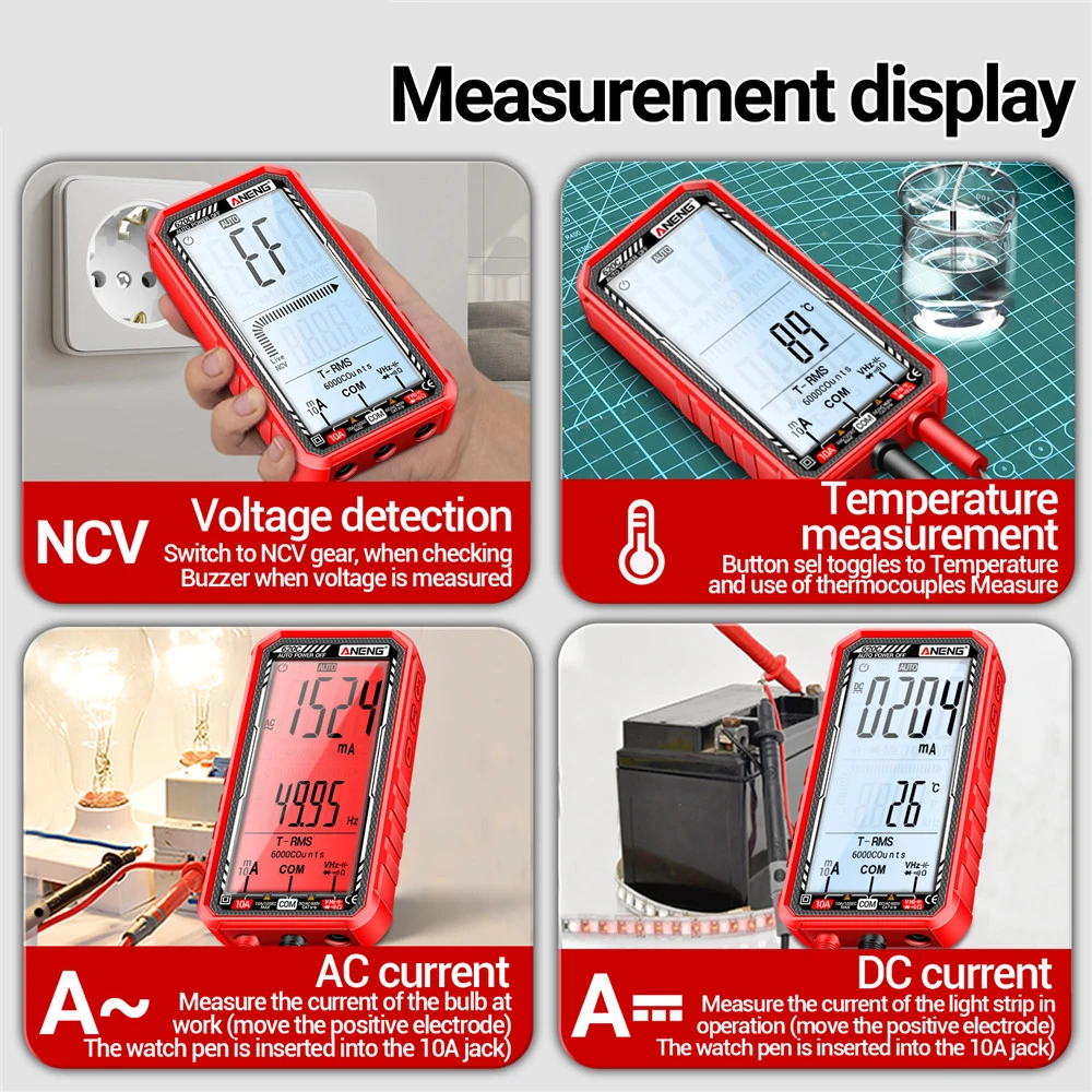ANENG 620C 6000 recuentos multímetro Digital inteligente probadores de transistores medidor de capacitancia eléctrica Ohm diodo multímetro probador - imagen 4