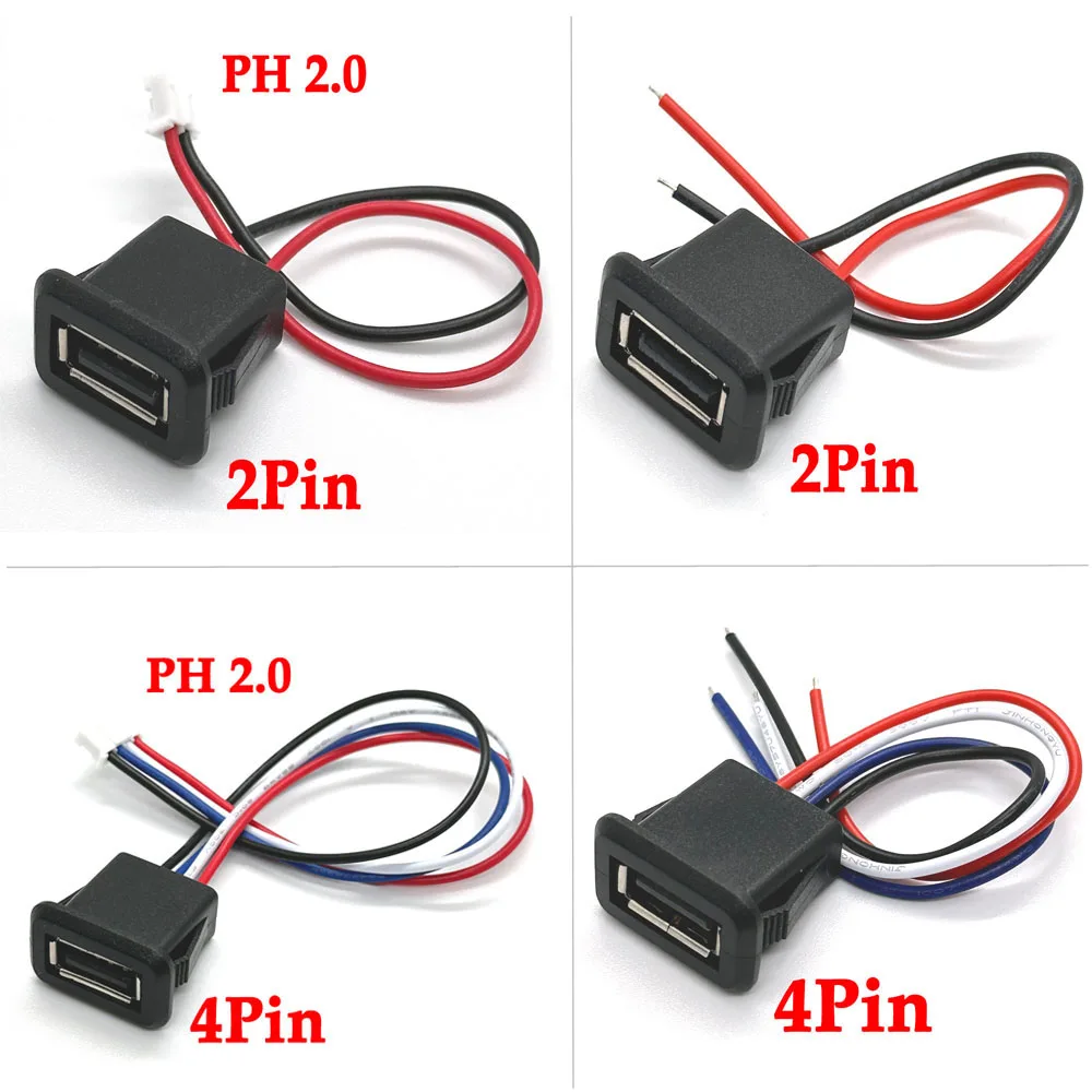 Conector de puerto de carga USB 2,0, 1 a 10 piezas, 2 pines, 4 pines, hembra, 2 P, 4 P, interfaz de datos con Cable, cargador - imagen 2
