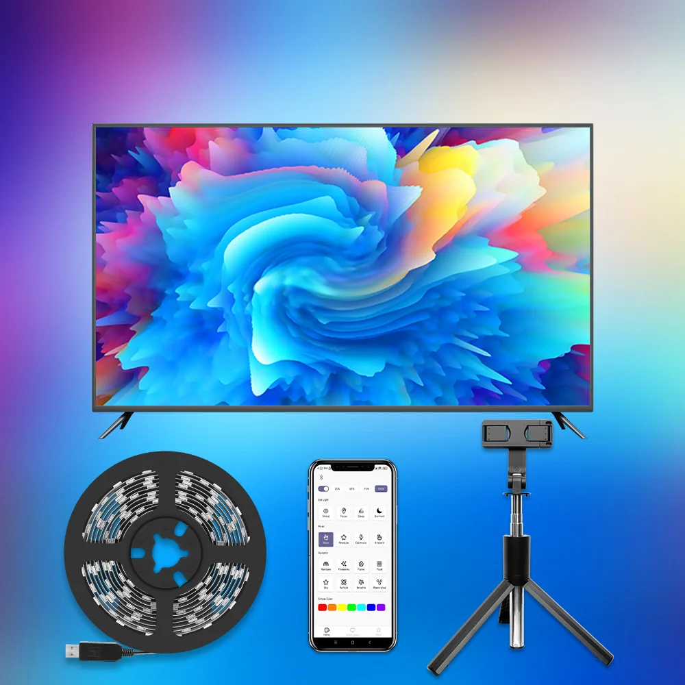Kit de iluminación ambiental inteligente para TV y PC, tira de luces Led de retroiluminación, sincronización de Cámara por aplicación, USB, cinta RGB de sincronización de música para juegos de TV de 17-75 pulgadas