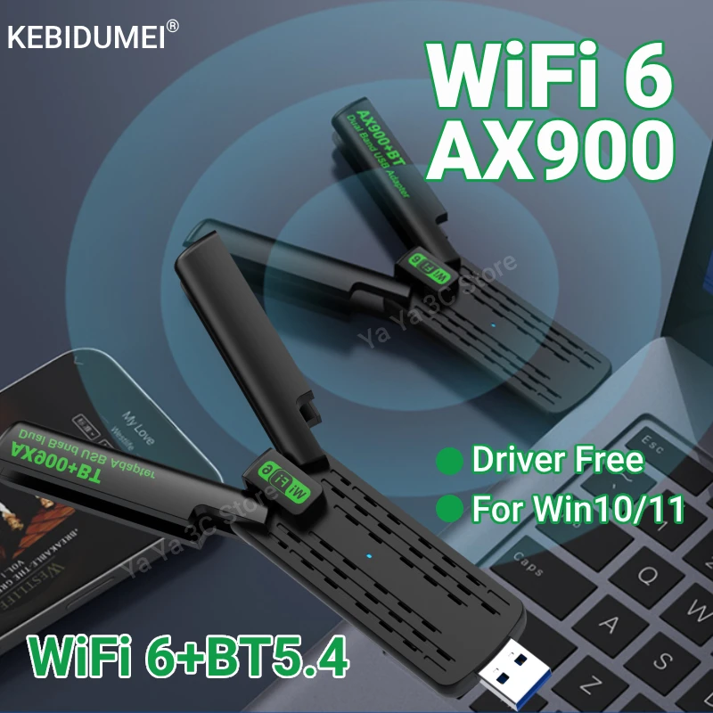 Adaptador USB WiFi6 de 900Mbps, adaptador inalámbrico Bluetooth 5,4, Dongle Wi-Fi de 2,4G y 5Ghz, receptor inalámbrico USB 3,0 de 4 antenas para WIN10/11