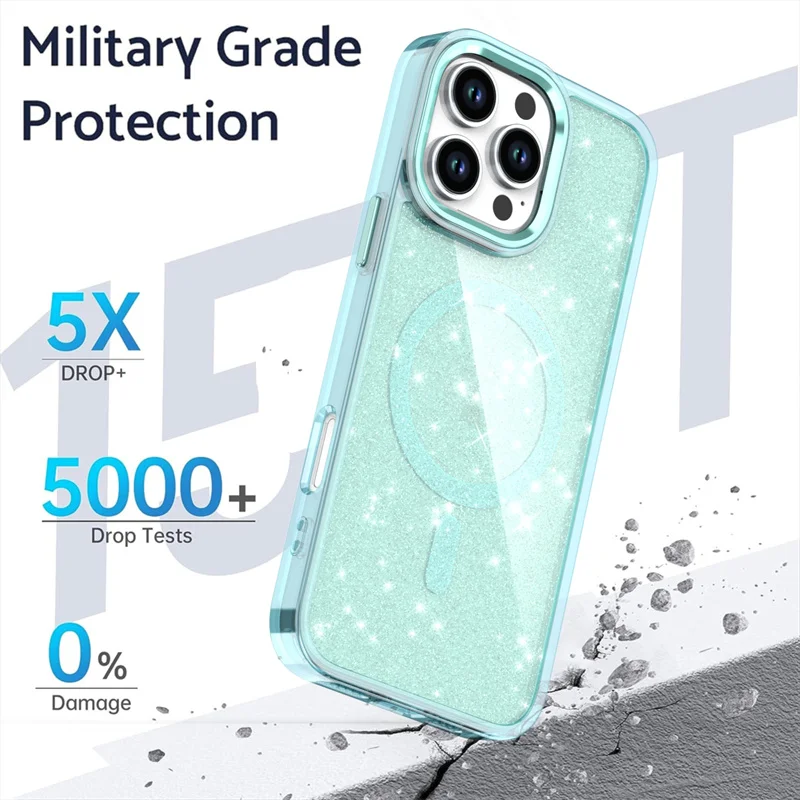 Funda magnética de carga inalámbrica con purpurina de lujo para fundas Magsafe para iPhone 16 15 14 Plus 13 12 Pro Max 11 XR a prueba de golpes - imagen 2