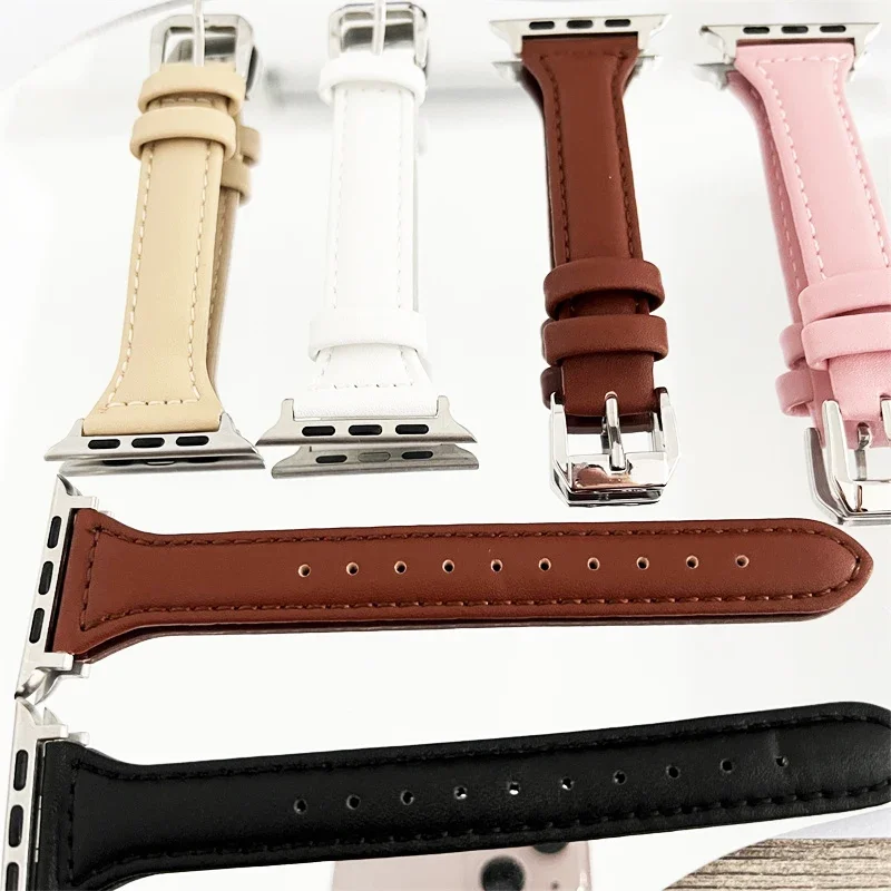 Correa de cuero delgada para Apple Watch 10 11, 46mm, 40mm, 44mm, 45mm, 42mm, 41mm, pulsera deportiva iWatch series 9 8 SE ultra 2 3 49mm - imagen 2