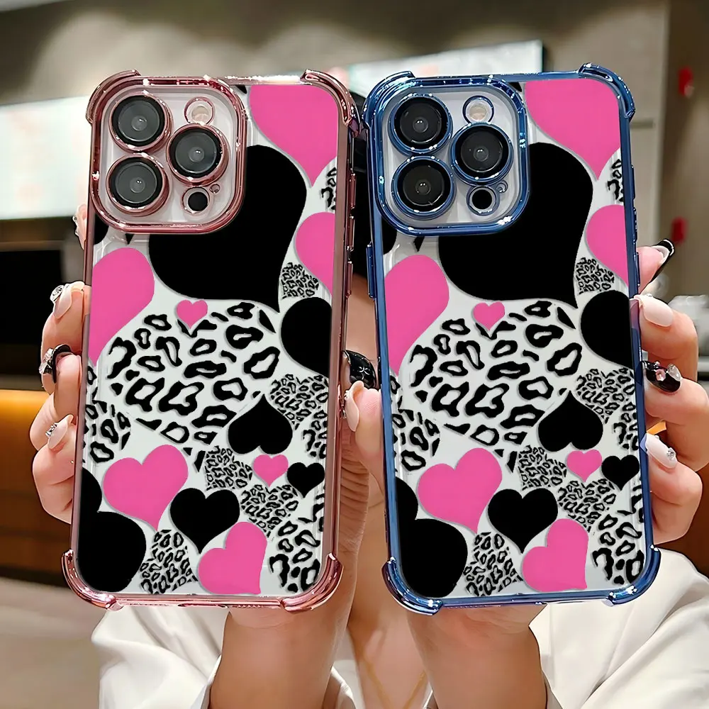 Funda chapada en corazón de leopardo de lujo para vivo V29e Y200 V27 S16 T1 S15 V25 V23 S12 Y38 Y28 Y03 Y17s Y78 Y36 Y27 4G 5G
