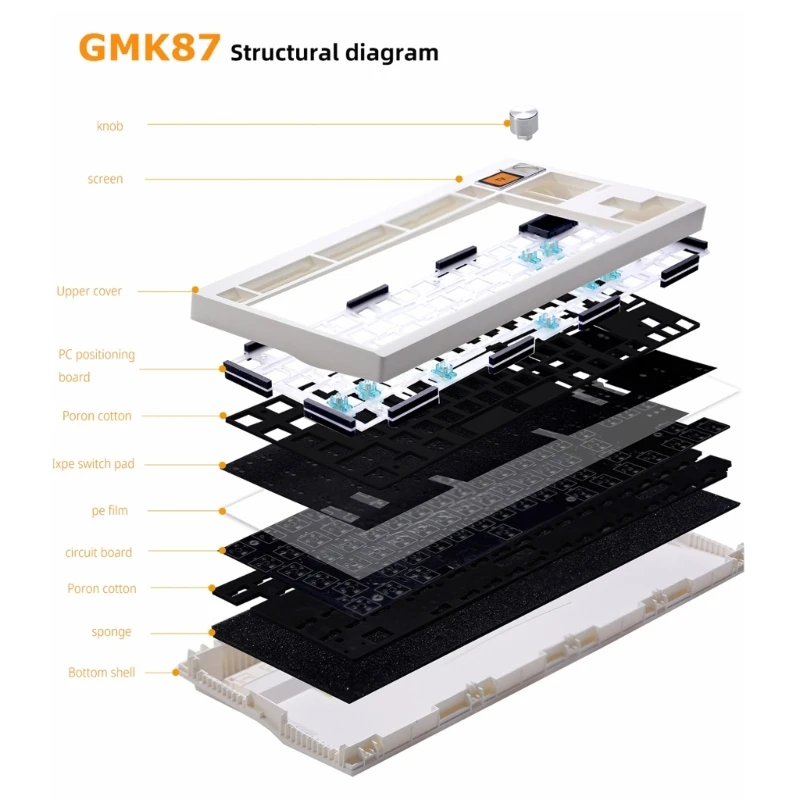 Kit de teclado personalizable GMK87, 87 teclas, BT5/2,4G/tipo C, mejora la productividad, intercambiable en caliente, fácil reemplazo de interruptores - imagen 5