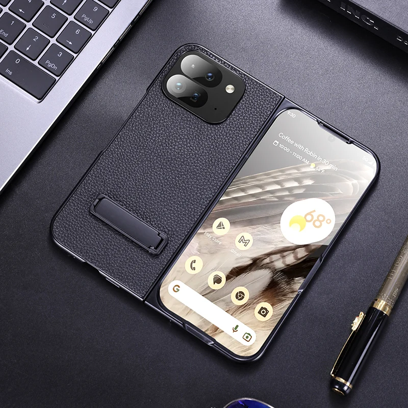 Funda de cuero de alta calidad, carcasa de plástico duro a prueba de golpes con soporte, plegable, para Google Pixel 9 Pro
