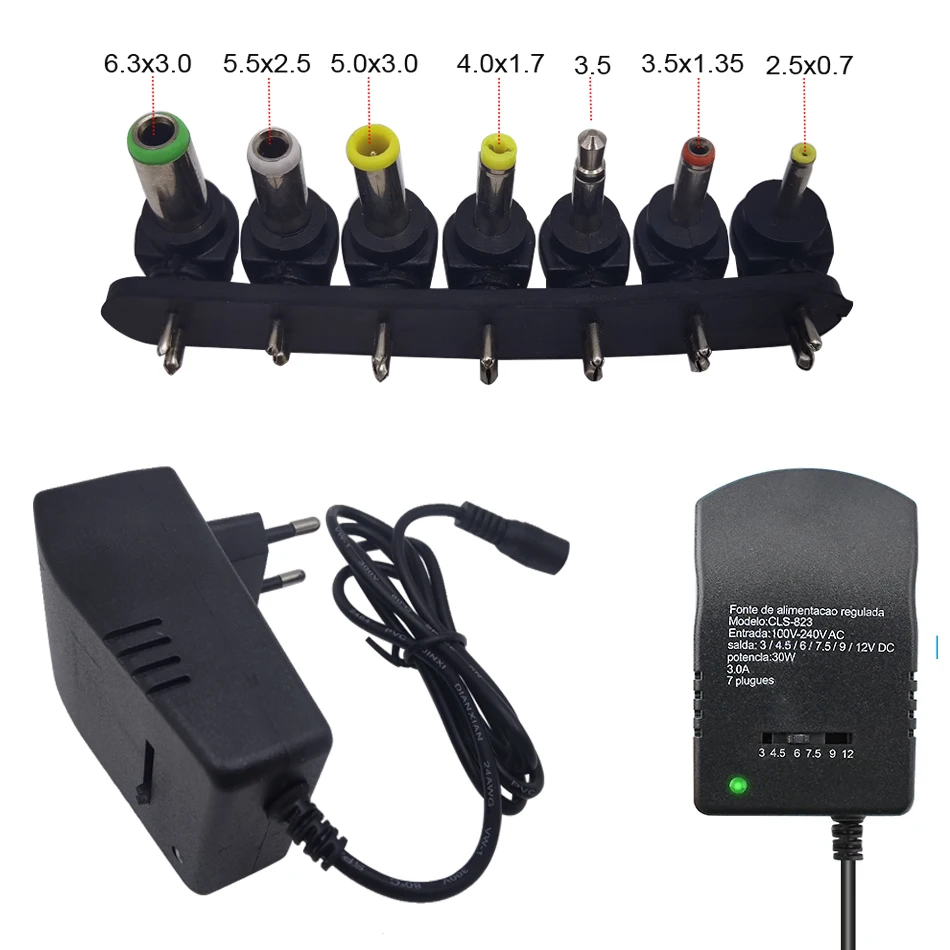 Adaptador ajustable cargador de fuente de alimentación multi voltaje CA 220V a CC 3V 4,5 V 6V 7,5 V 9V 12V UE EE. UU. Adaptador convertidor enchufe 7 30W - imagen 5