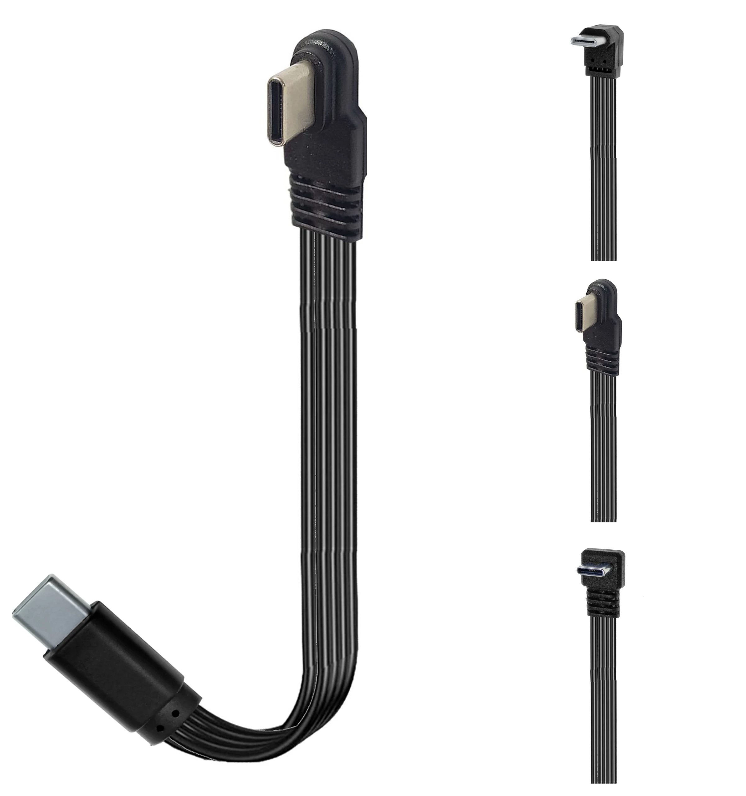 Cable de datos de carga rápida USB 0,5 0,1 M, Cable plano de banda tipo C con ángulo de arriba y abajo, extensor macho/hembra para USB 2,0