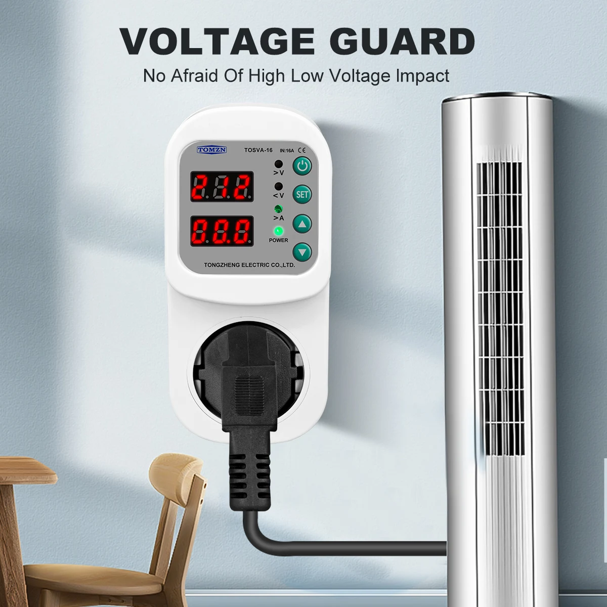 TOMZN Protector de corriente de voltaje automático enchufe AC 110V 220V ajustable 16A Protector contra sobretensiones enchufe de la UE TOSVA-16 - imagen 2