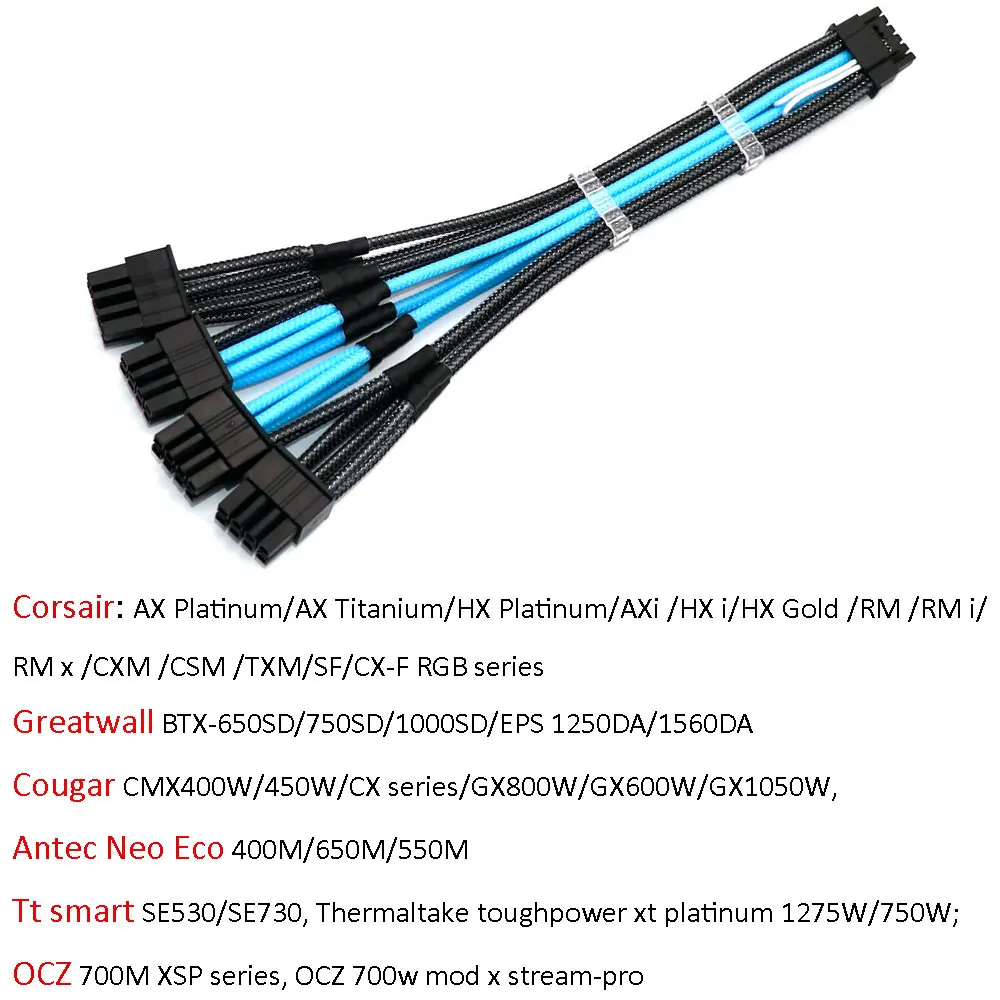 Angitu-Cable de alimentación PCIE 5,0 12VHPWR personalizado, 12 + 4/16 pines a 4x8 pines, CPU/ATX/EPS, macho, PSU, Cable Modular para Corsair, PSU, 16awg - imagen 2