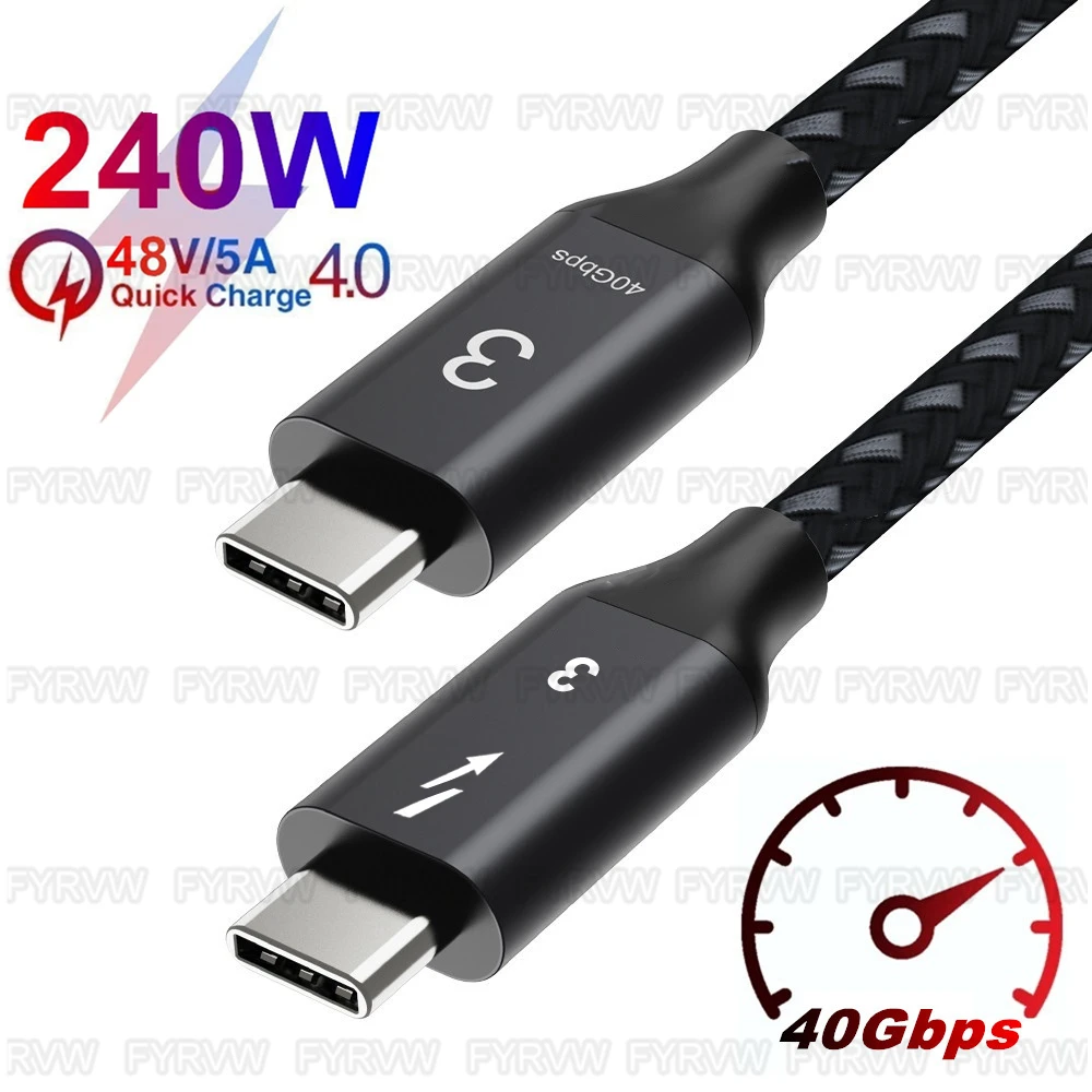 Cable Thunderbolt3 USB C 40Gbps 240W Cable 8K USB C para iPhone15 Pro E-Gpu M1 Macbook Pro 8K tipo C Cable Thunderbolt 3
