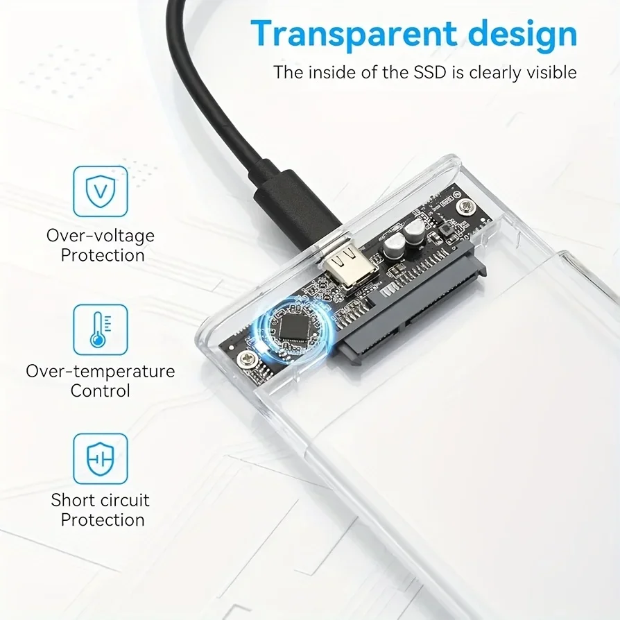 Caja de disco duro USB/Tipo C a SATA ultrarrápido: UASP de 5 Gbps Compatible con HDD/SSD de 2,5 pulgadas para PC, Mac, portátiles y de escritorio - imagen 4