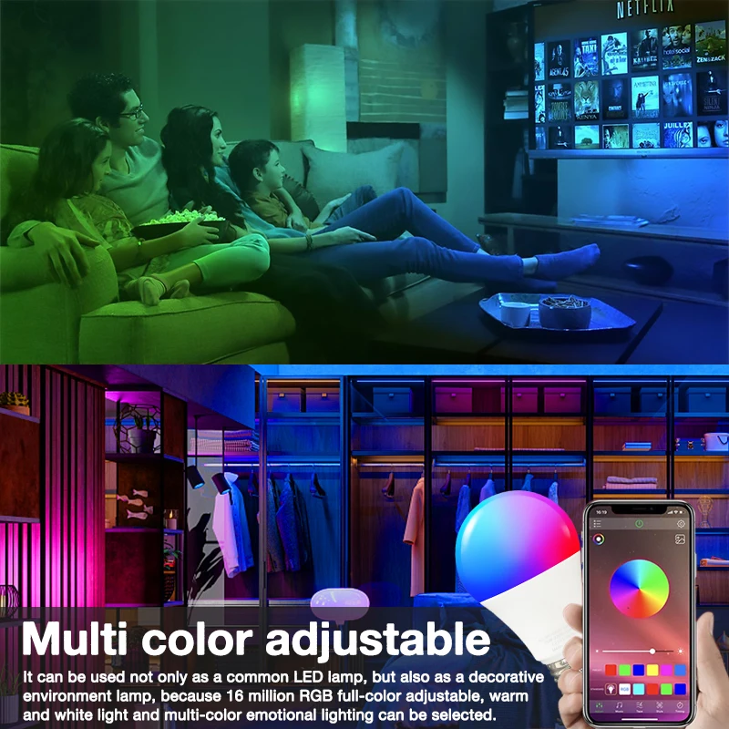 Bombilla inteligente TUYA de 15/9W, bombilla LED RGB E27 B22 con WiFi, para Alexa, Google Home, Yandex, Alice, 100-240V, regulable, Control por voz - imagen 2