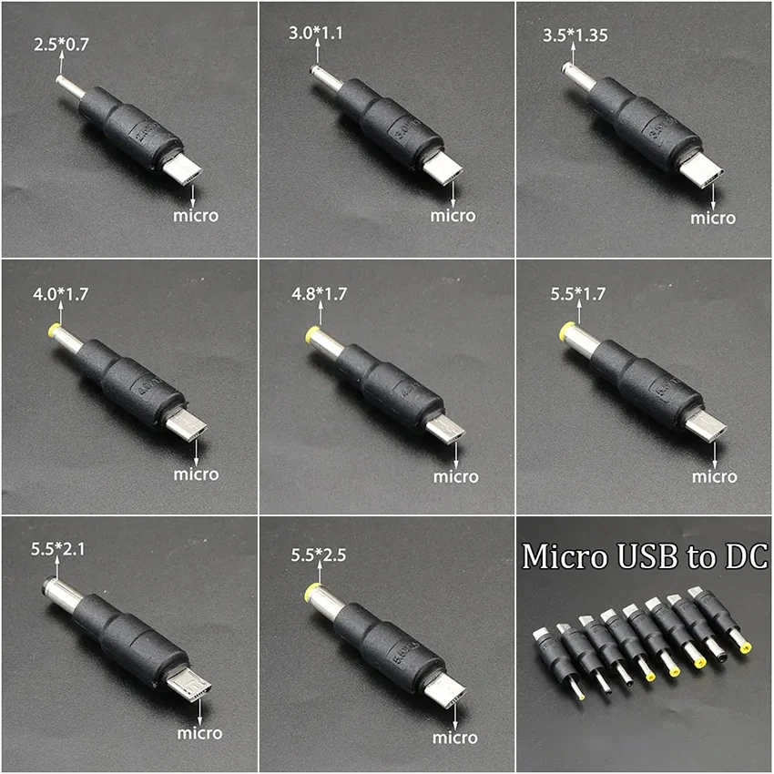 1 Uds Micro USB enchufe a DC 2,5 3,0 3,5 4,0 4,8 5,2 5,5mm adaptador de conector macho de alimentación para teléfono inteligente tableta cargador convertidor