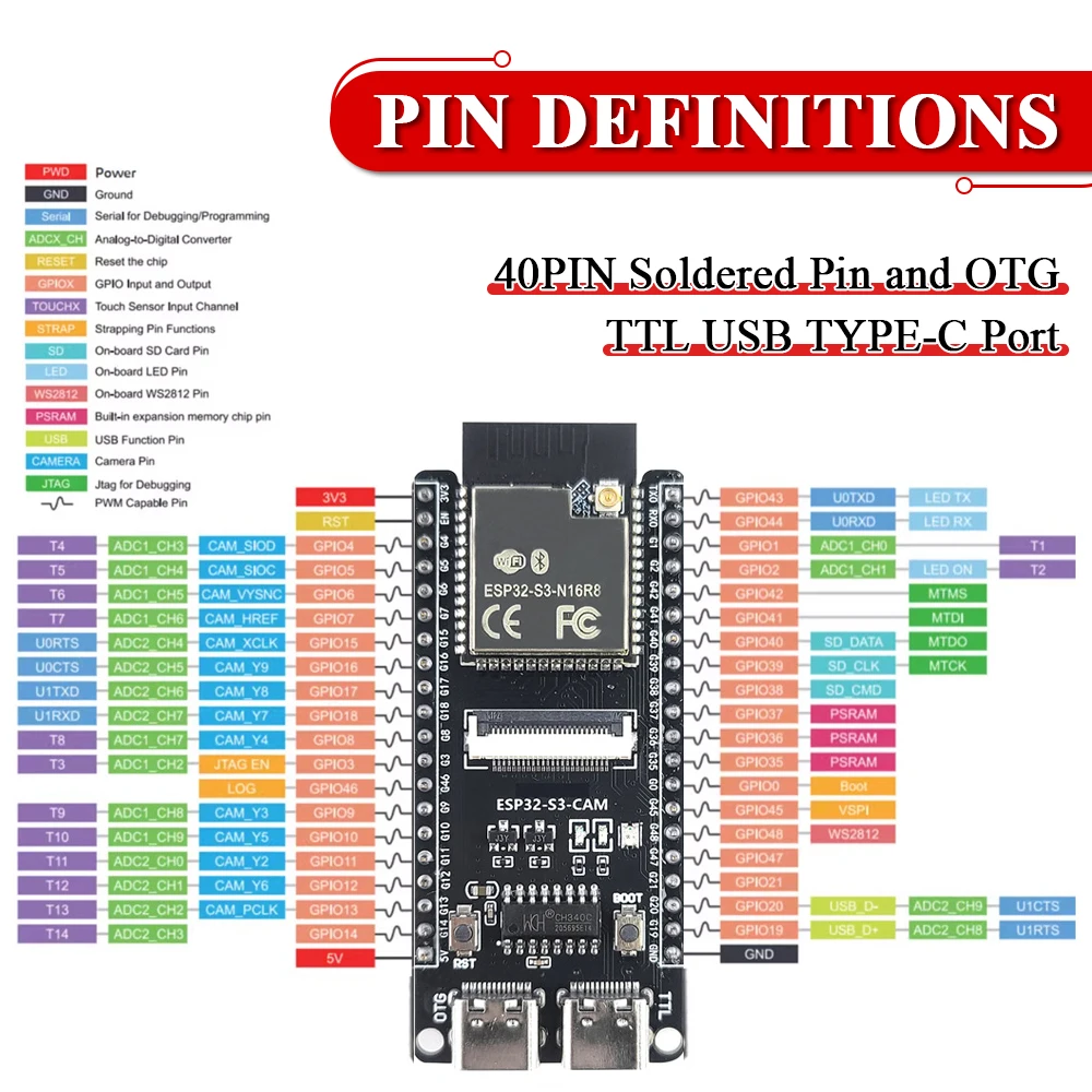 Kit de placa de desarrollo ESP32 S3 con pantalla de 2,8 pulgadas 8MB PSRAM 16MB FLASH ESP32 S3 N16R8 CAM tipo C extender módulo Wifi 2,4G - imagen 2