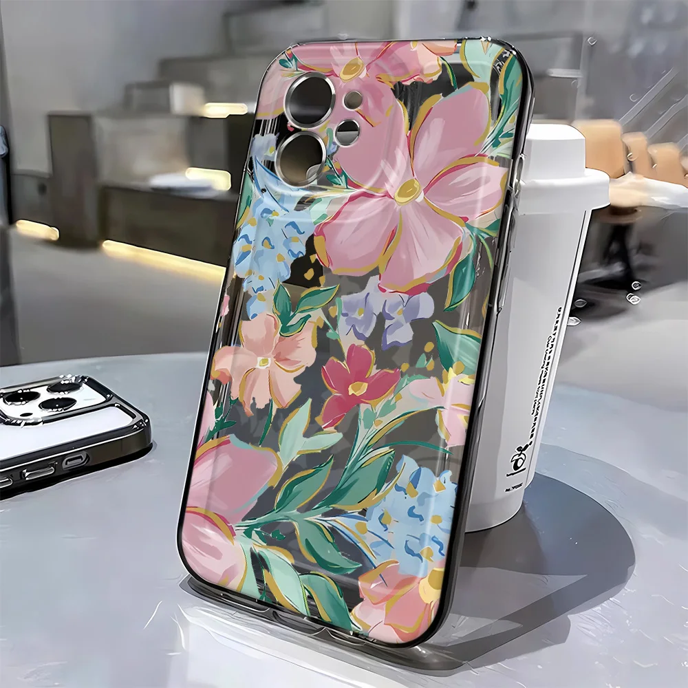 Funda de teléfono con pintura al óleo Retro para iPhone 13 14 15 16 ProMax 12 11 16E, funda de silicona con estampado de flores a prueba de golpes, decoración artística - imagen 3