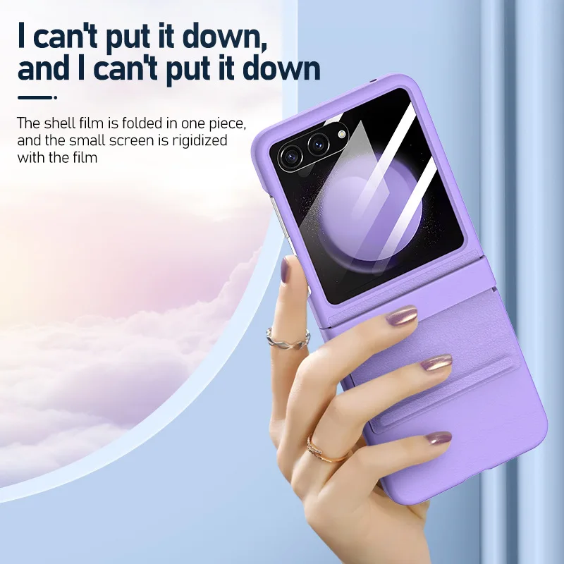 Funda de vidrio de cuero para Samsung Galaxy Z Flip 5 5G, cubierta de protección completa, antigolpes, plegable, moda de negocios - imagen 5