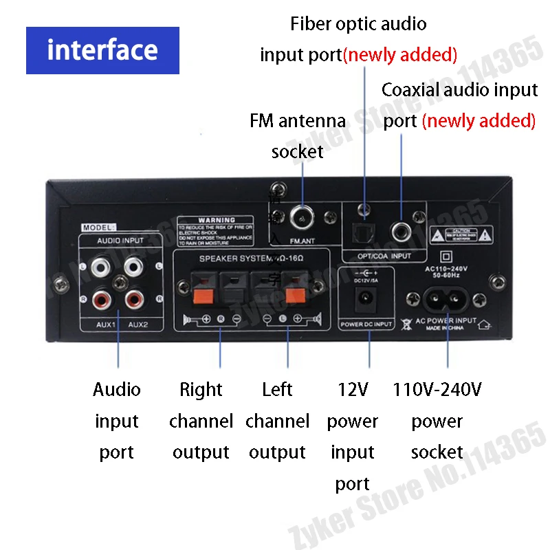 AK55-AMPLIFICADOR DE Audio HiFi de 900W, amplificador de sonido Digital con Bluetooth, Canal 2,0, compatible con entradas coaxiales de fibra de Micrófono Dual, Radio FM - imagen 5